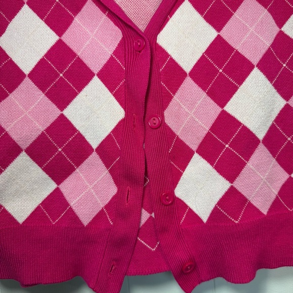 Y2K Pink Argyle Cropped Women's Sweater Set size Medium. Quarter length sleeves. - Picture 6 of 16